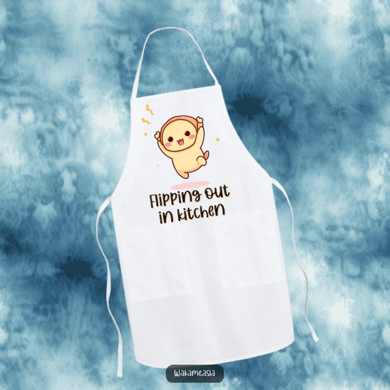 Funny Dim Sum Acrobat Apron: A kitchen apron featuring a cheerful dim sum character performing a funny acrobatic flip while cooking.