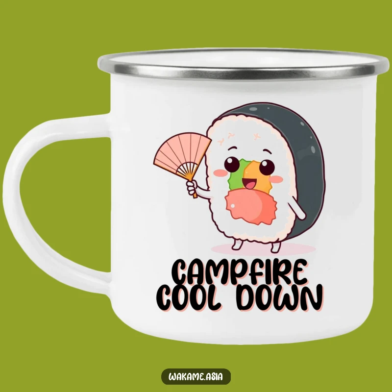 Funny Sushi Roll Camping Mug, Fan Breeze, Playful Outdoors Gift