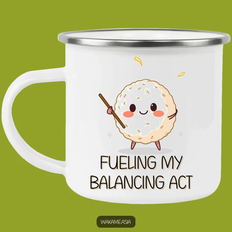 Funny Rice Ball Juggling Chopsticks Camping Mug - Outdoor Cartoon Foodie Fun Gift