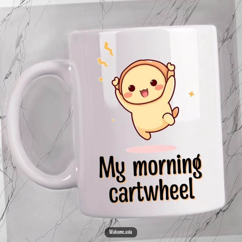 Funny Dim Sum Acrobat Mug: A cute dumpling character doing a daring flip, bringing joy and humor to your coffee break.