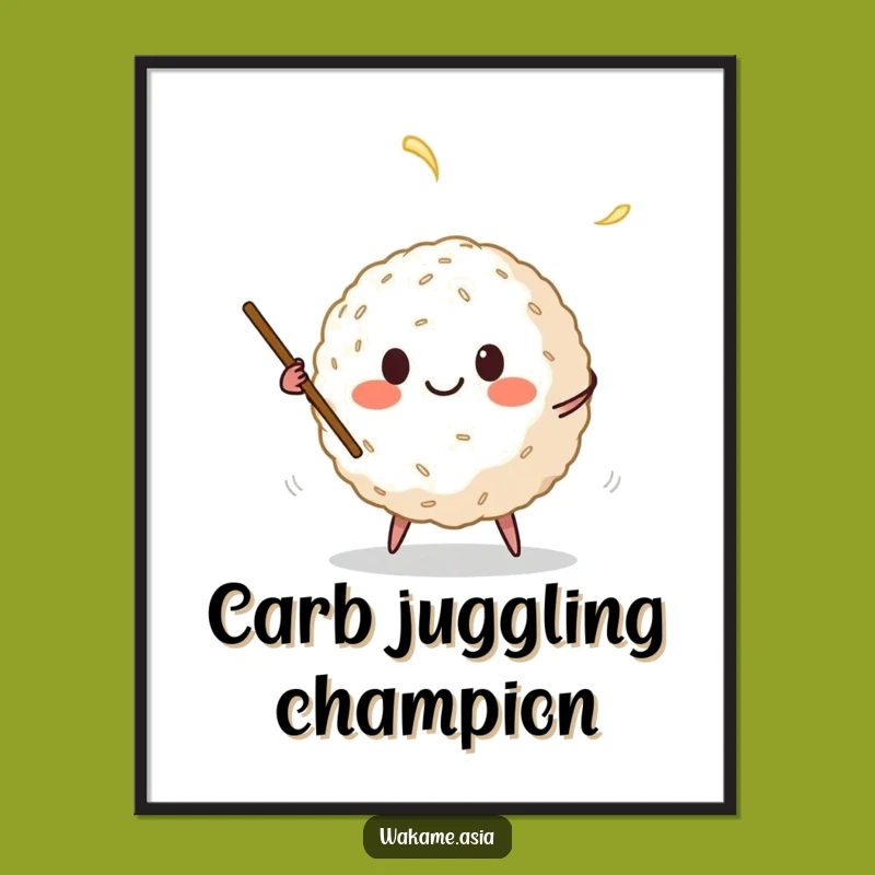 Funny Rice Ball Juggling Chopsticks Digital Art - Instant Cartoon Foodie Decor Gift