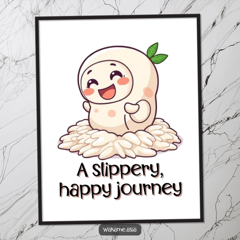 Funny Spring Roll Rice Digital Art Print: High-quality digital artwork of a joyful spring roll character wiggling humorously across slick rice.