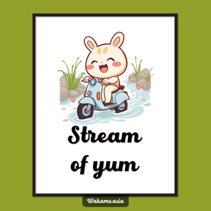 Funny Bao Bun Digital Art Print, Scooter Ride, Noodle Stream Fun Gift