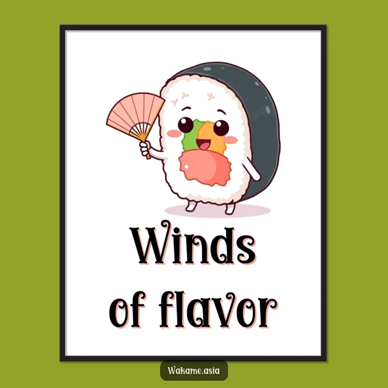 Funny Sushi Roll Digital Art Print, Fan Breeze, Playful Fun Gift