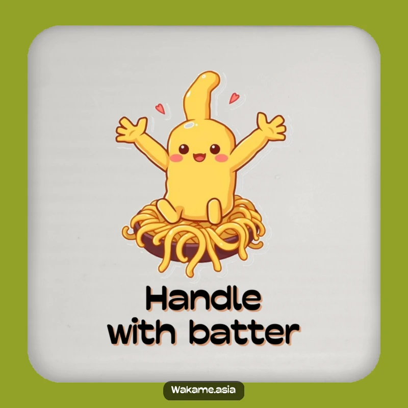 Funny Tempura Noodle Slide Drink Coaster: Protect Surfaces with Hilarious Foodie Charm.
