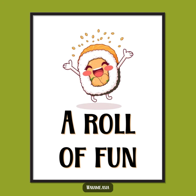 Funny Sushi Roll Cartwheel Poster: Excited Nori Roll's Energetic Wall Art Gift