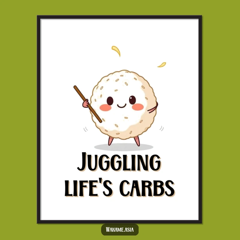 Funny Rice Ball Juggling Chopsticks Poster - Whimsical Cartoon Food Decor Gift