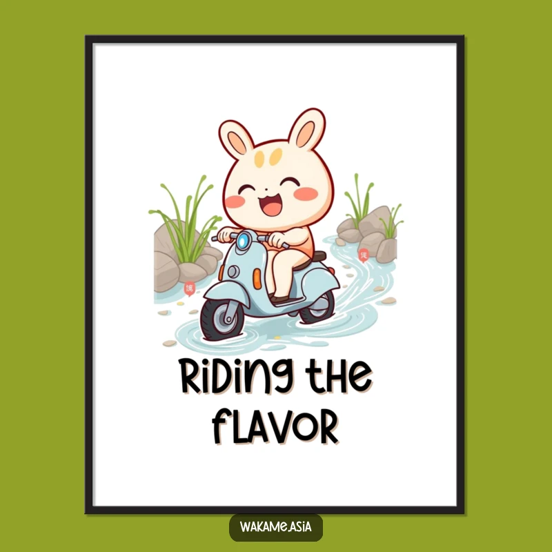 Funny Bao Bun Scooter Poster, Noodle Stream Art, Whimsical Decor Gift