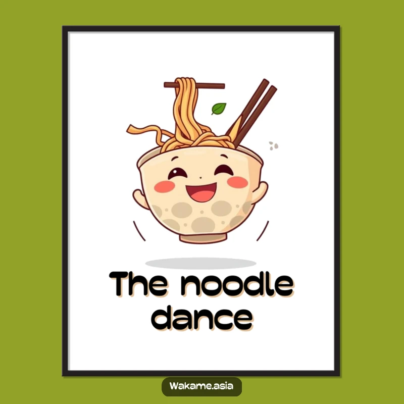 Funny Ramen Bowl Noodle Spin Poster - Whimsical Cartoon Food Decor Gift