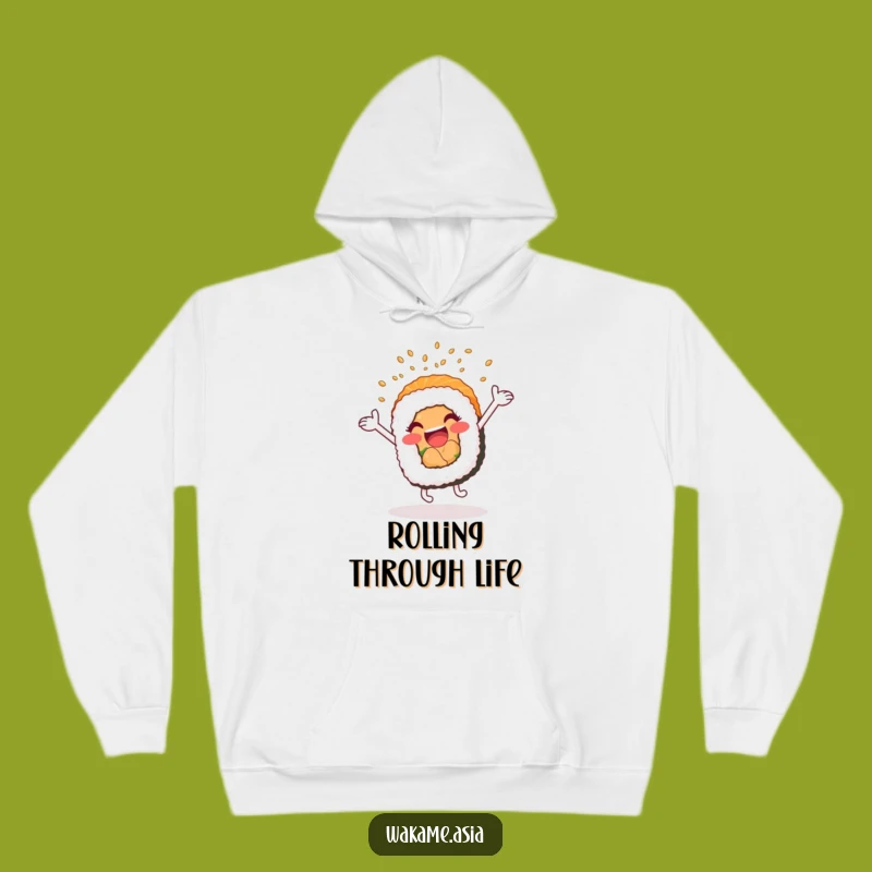 Cozy Funny Sushi Roll Cartwheel Hoodie: Excited Nori Roll's Energetic Comfort Gift