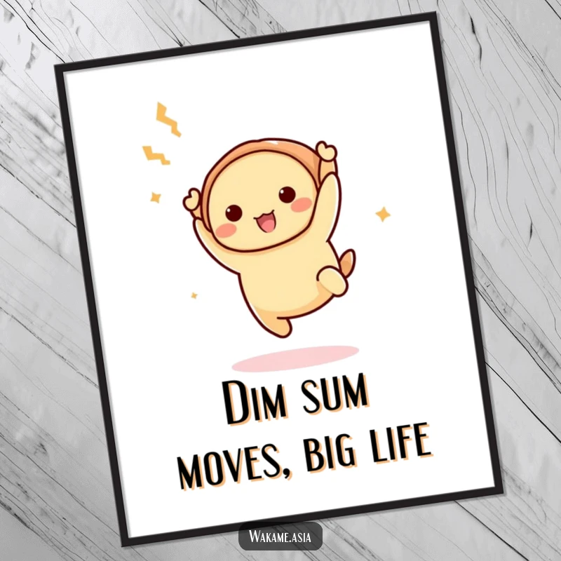 Funny Free Printable Wall Art: A delightful dim sum character captured mid-acrobatic flip, radiating pure fun.
