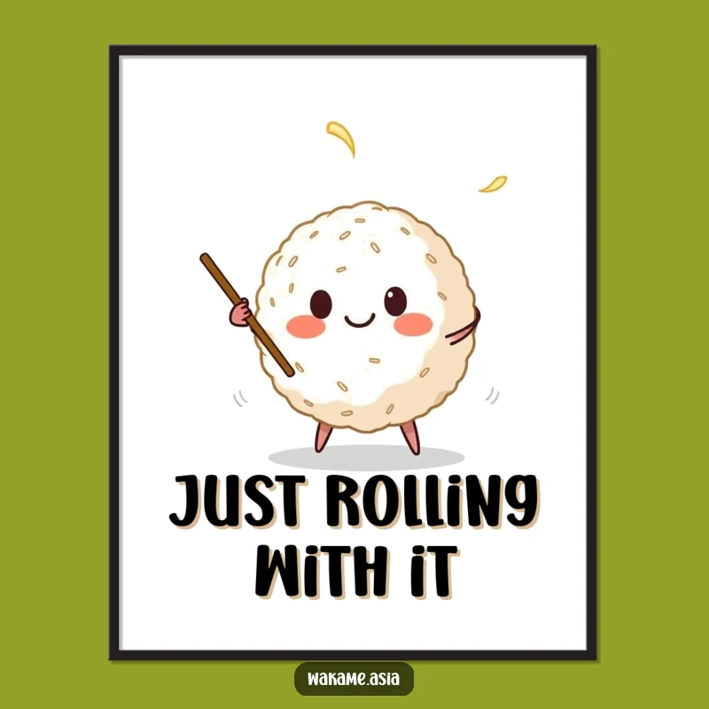 Funny Free Printable Wall Art: Juggling Rice Ball Character, Whimsical Downloadable Decor