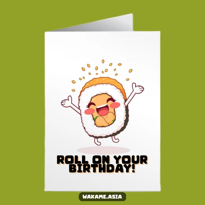 Free Printable Birthday Card: Sushi Roll Cartwheel - Party Time!