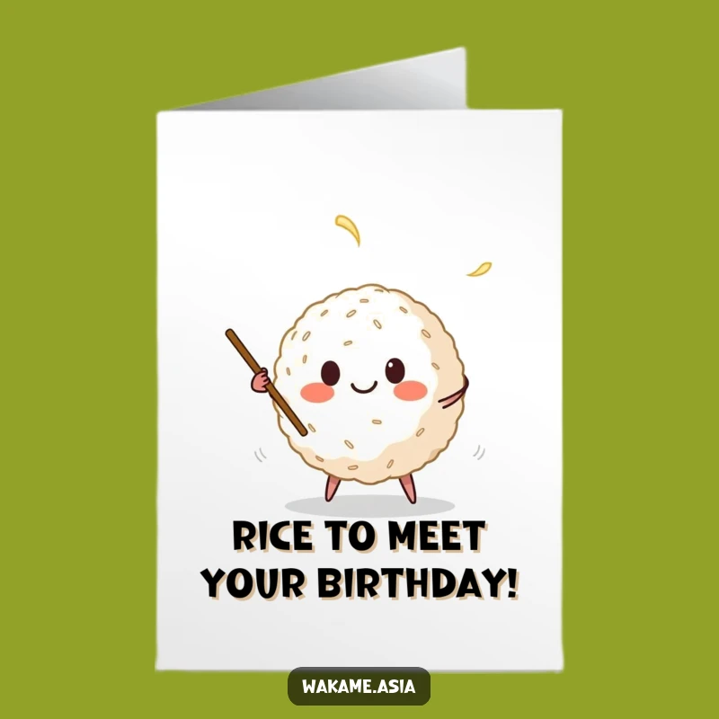 Free Printable Birthday Card: Funny Rice Ball Juggling Chopsticks, Downloadable DIY Gift