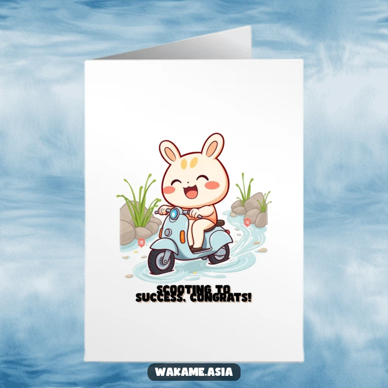 Funny Free Printable Congratulations Card: A happy Bao Bun on a scooter speeds through noodles to celebrate your success.